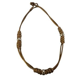 Brown Rope Necklace with Silver Beading and Knotting 9in